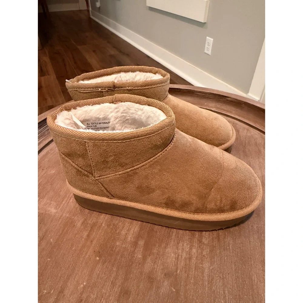 The Childrens Place Kids Faux Suede Fur Lined Ankle Boots Chestnut Brown Size 1